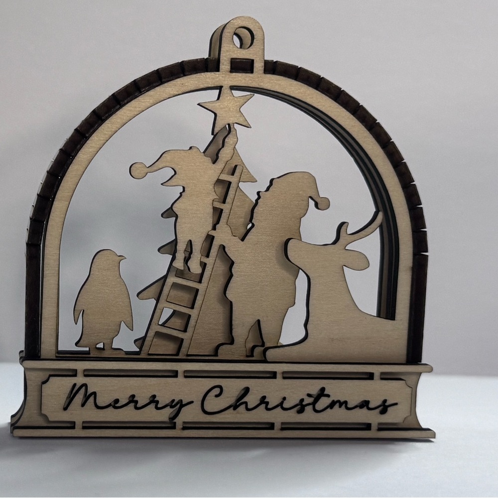 ❌SOLD❌ Santa, Reindeer & Penguin Scene – Laser-Cut Wood Décor Merry Christmas - Picture 4 of 7